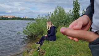 the exhibitionist man saw a lonely girl in nature and took out his dick in front of her and began to masturbate the dick in front unfamiliar beauty he risks scaring her but she likes to look at a big male dick and wants to see his cumshot