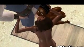 Three hot 3d ebony honeys getting fucked on the beach