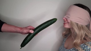 blindfolded dumb step sister tricked into sucking my dick and swallowing cum with the taste game