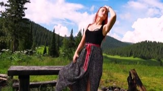 Stacy Starando - Redhead girl outdoor fingering pussy a