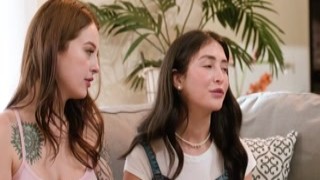 Lesbian teen caressing big tits stepmom