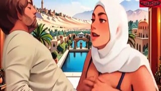 The anime character's hijab-wearing woman titty fucks me