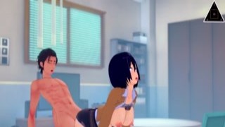 Mika Mikasa and Eren Yeager are engaging in a passionate sexual encounter, setting the stage for an intense and uncut scene