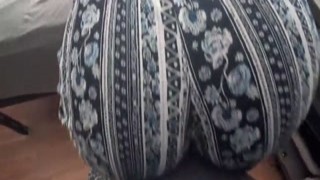 bouncing his cock off her ass in clothes