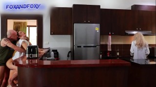 almost caught surprise anal creampie ass fucking close to mother-in-law cooking breakfast
