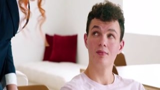 Lauren Phillips tries on flight attendant uniform