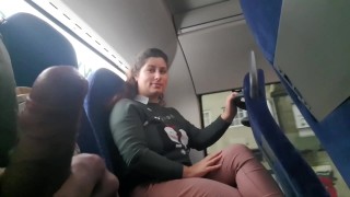 exhibitionist seduces milf to suck and jerk his dick in bus