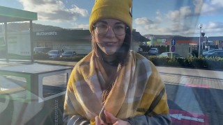 blowjob in the car wash fucking and cum on the face in the toilet at the gas station