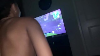 my neighbor loves cumming in my pussy as he plays his video game