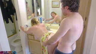 fucking stepmom while she cleans the bathroom