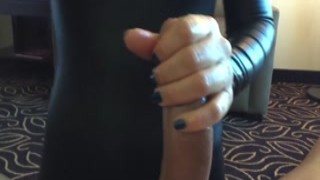 AwesomeHandjobs - Sexy Catsuit Handjob In A Hotel