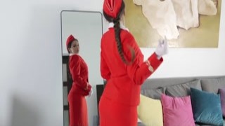 After Landing, the Pilot and Stewardess Get Wild in the Hotel Room