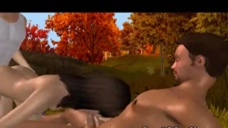 hot 3d girl getting double teamed in the woods