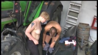 hot skinny brunette garage boss fucks her employee and eats his cum