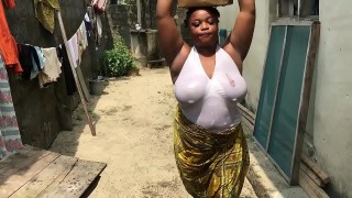 at the wellspring trying to fetch some water to do my house chores. i bumped into my neighbor who has been wooing me in the compound. seeing my big boobs dangling got attracted and fucked me outdoor