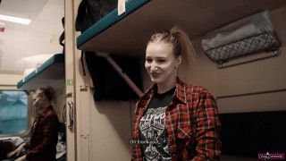 girl fellow traveler seduced guy on the train and gave him blowjob and swallowed sperm 