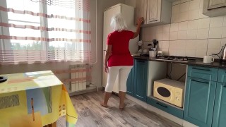 stepmom with a big ass sucks dick and has anal sex with stepson in the kitchen