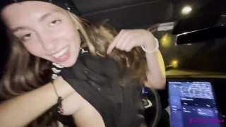 fucking hot date while tesla car self drives streets at night