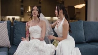 Busty bride fingered by her big tit wife