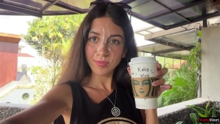 crazy cumwalk in starbucks - blowjob in public toilet drinking coffee with sperm