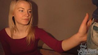 Busty blonde Megan Clara gives blowjob and titjob to horny BBC