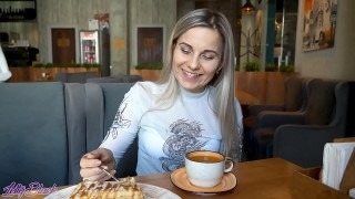 remote controlled vibrator in crowded cafe - letty black