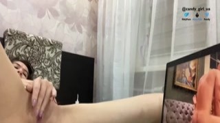 Tara Summers - Fucking myself while Watching Threesome Porno, Close up Pussy