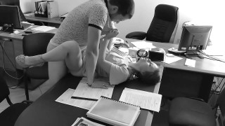 the boss fucks his tiny secretary on the office table and films it on hidden camera