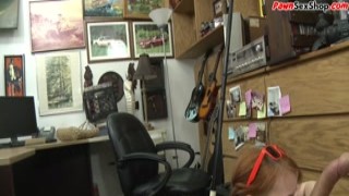 Petite redhead does blowjob to huge cock and gets cumsh