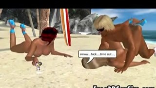 Three hot 3D cartoon babes are getting fucked on the beach