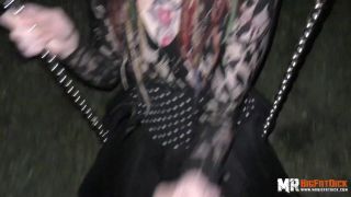 Old bitch with droopy tits puts on strapon and slender brunette draws it