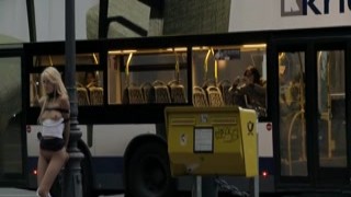 Naked slave bound in the city center