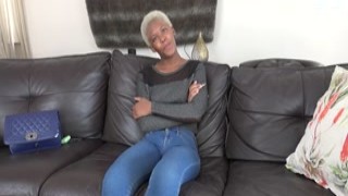 Big tits African babe railed rough with her panties on casting couch!