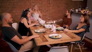 teaser charlie invites her friends for dinner which ends up in a crazy group sex 
